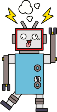Bir insan tarafından çizilmiş çatlak bir robotun sevimli karikatürü.