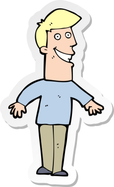 Bir insan tarafından çizilmiş sırıtan bir karikatür çıkartması.