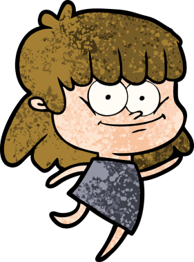 Bir insan tarafından çizilmiş gülümseyen çizgi film kızı.