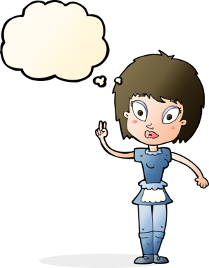 Bir insan tarafından çizilmiş düşünce balonlu çizgi film kızı.