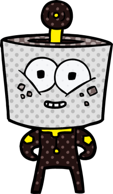 Bir insan tarafından çizilmiş mutlu çizgi film robotu