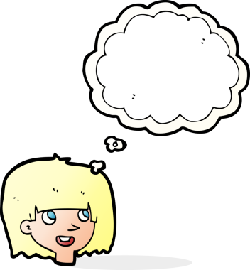 Bir insan tarafından çizilmiş düşünce baloncuklu mutlu kadın yüzü.