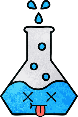 Bir insan tarafından çizilmiş bir bilim şişesinin retro grunge desen karikatürü.