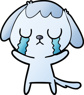 Bir insan tarafından çizilmiş şirin bir çizgi film köpeği ağlıyor.