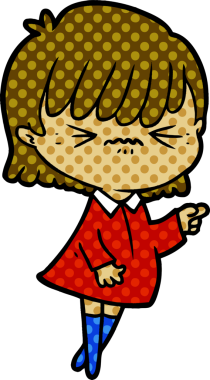 Sinirli çizgi film kızı bir insan tarafından çizilmiş suçlamaları yapıyor.