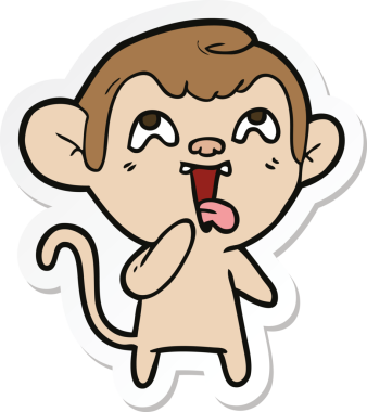 Bir insan tarafından çizilmiş çılgın bir maymun çıkartması.