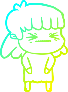 Bir insan tarafından çizilmiş kızgın bir kızın soğuk çizgi çizimi.