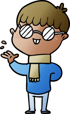 Bir insan tarafından çizilmiş gözlük takan çizgi film çocuğu.