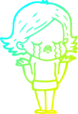 Bir insan tarafından çizilmiş ağlayan bir çizgi film kızı çizimi.