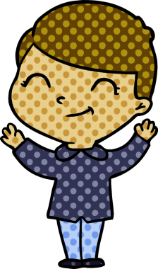 Bir insan tarafından çizilmiş gülümseyen çizgi film çocuğu.