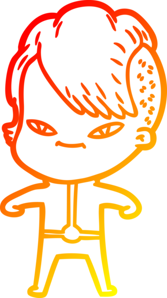 Hipster saç kesimi bir insan tarafından çizilmiş güzel bir çizgi film kızı çizimi.