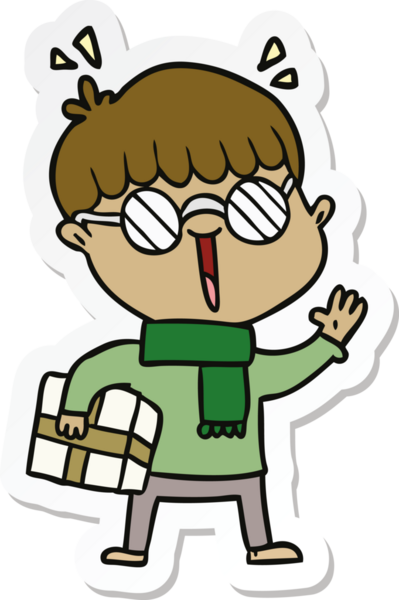 Bir insan tarafından çizilmiş paketli bir çizgi film çocuğunun çıkartması.