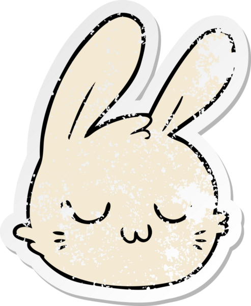 Bir insan tarafından çizilmiş tavşan suratlı karikatür çıkartması.