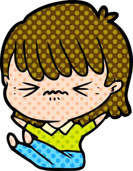 Sinirli çizgi film kızı bir insan tarafından çizilmiş.