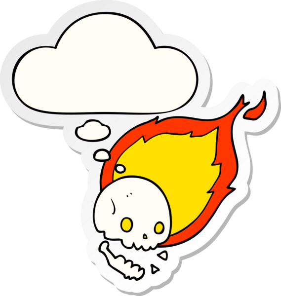 İnsan tarafından çizilmiş bir çıkartma olarak düşünce baloncuğu ile yanan bir kafatası.