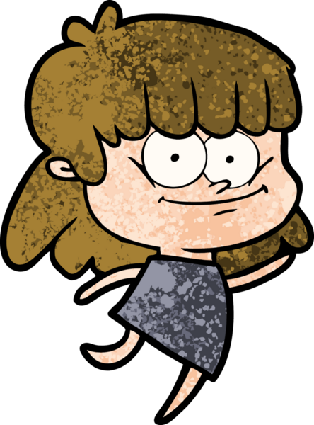 Bir insan tarafından çizilmiş gülümseyen çizgi film kızı.