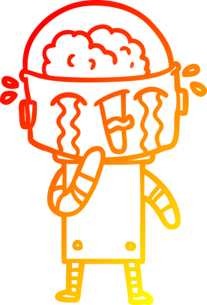 Bir insan tarafından çizilmiş, karikatür ağlayan robot çizimi.