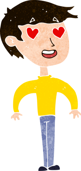 Bir insan tarafından çizilmiş aşık bir çizgi film adamı.