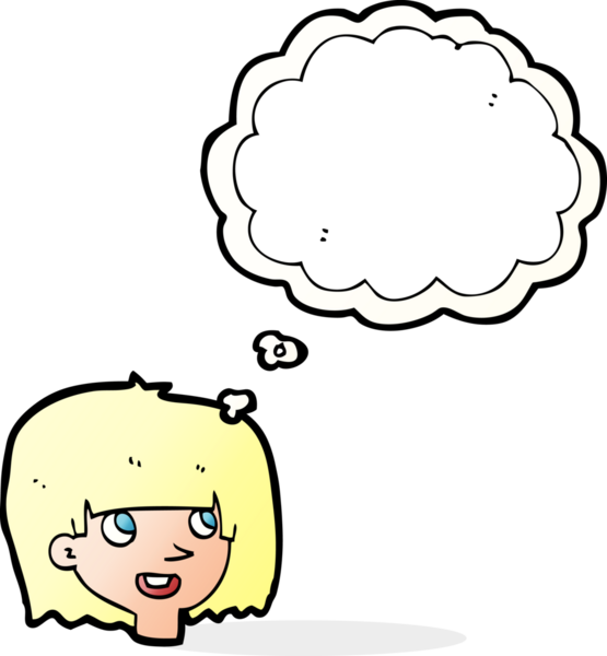 Bir insan tarafından çizilmiş düşünce baloncuklu mutlu kadın yüzü.