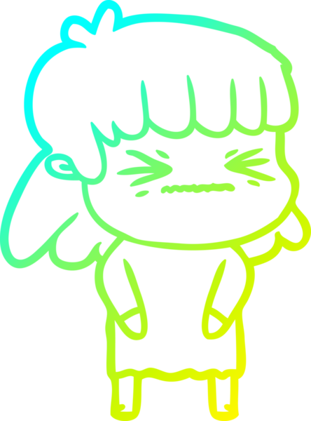 Bir insan tarafından çizilmiş kızgın bir kızın soğuk çizgi çizimi.