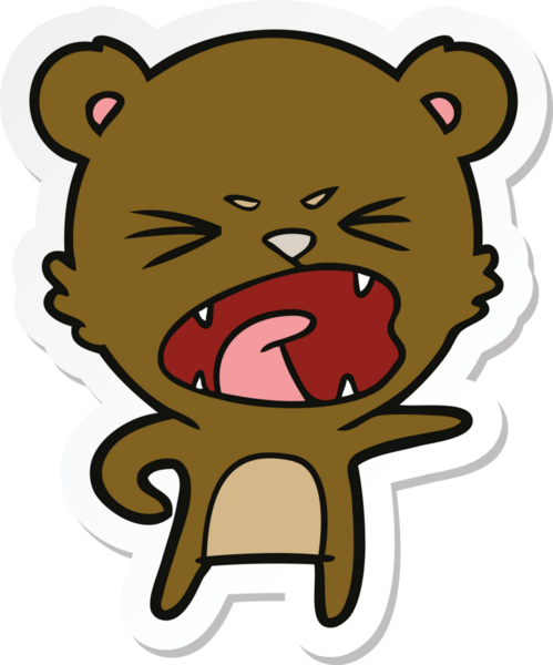 Bir insan tarafından çizilmiş kızgın bir çizgi film ayısının çıkartması.