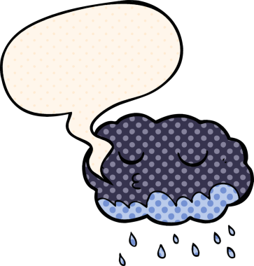 Çizgi roman tarzında konuşan yağmur bulutu bir insan tarafından çizilmiş.