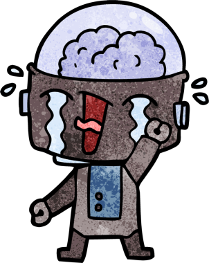 Bir insan tarafından çizilmiş ağlayan robot çizgi film.