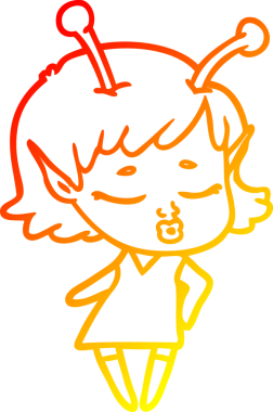 Bir insan tarafından çizilmiş sevimli bir uzaylı kız çizgi filmi.