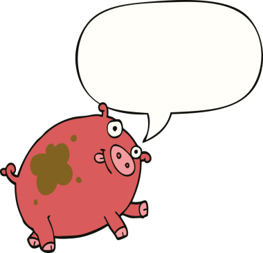 Bir insan tarafından çizilmiş konuşma balonlu çizgi film domuzu.