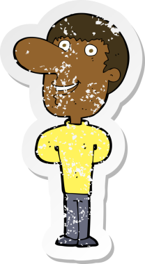 Bir insan tarafından çizilmiş mutlu bir adamın karikatür yapıştırması.