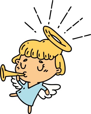 Geleneksel dövme stili bir meleğin insan tarafından çizilmiş trompeti.