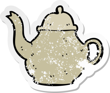 Bir insan tarafından çizilmiş karikatür çaydanlığının geriletilmiş yapıştırması.