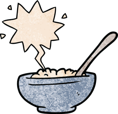 Bir insan tarafından çizilmiş eski moda konuşma baloncuklu pirinç kasesi.