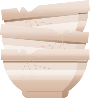 Bir insan tarafından çizilmiş bir yığın kırık eski kase grafik vektör çizim simgesi