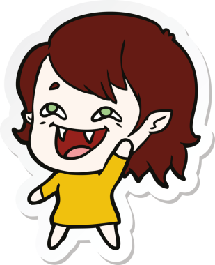 Bir insan tarafından çizilmiş, gülen vampir bir kızın çıkartması.