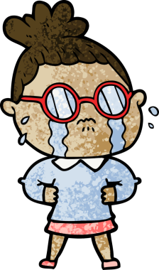 Bir insan tarafından çizilmiş gözlüklü, ağlayan bir kadın.