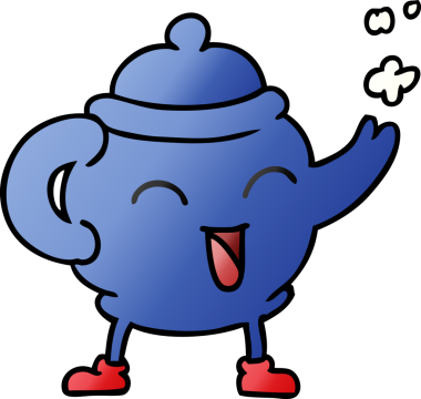 Bir insan tarafından çizilmiş mavi çay demliğinin gradyan karikatürü.