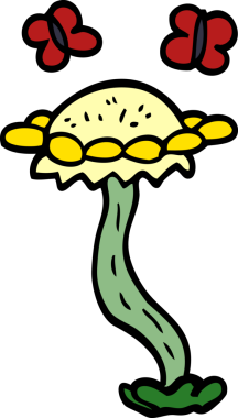 Bir insan tarafından çizilmiş karalama çiçeği ve kelebekler.