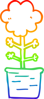 Gökkuşağı gradyan çizgisi. Bir insan tarafından çizilmiş şirin bir karikatür çiçeği.