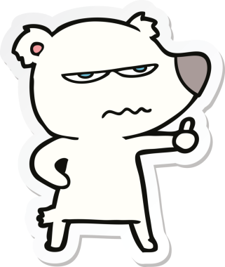 Kızgın ayı kutup karikatürünün çıkartması bir insan tarafından çizilmiş başparmaklar.