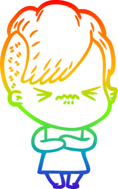 Gökkuşağı gradyan çizgi çizimi Bir insan tarafından çizilmiş sinirli hippi kız