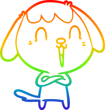 Gökkuşağı gradyan çizimi. Bir insan tarafından çizilmiş şirin bir köpek çizimi.