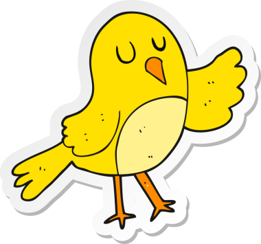 Bir insan tarafından çizilmiş çizgi film kuşunun çıkartması.