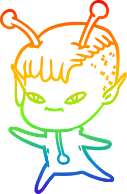 Gökkuşağı gradyan çizgisi bir insan tarafından çizilmiş şirin bir uzaylı kızın çizimi.