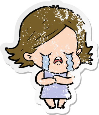 Bir insan tarafından çizilmiş, ağlayan bir çizgi film kızının sıkıntılı çıkartması.