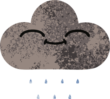 Bir insan tarafından çizilmiş fırtına yağmuru bulutunun retro çizim tarzı karikatürü