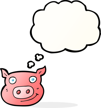 Bir insan tarafından çizilmiş düşünce baloncuğu olan domuz suratlı çizgi film.