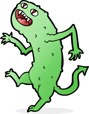 Bir insan tarafından çizilmiş çizgi film dansı canavarı.