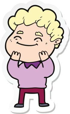 Bir insan tarafından çizilmiş, karikatür dostu bir adamın çıkartması.