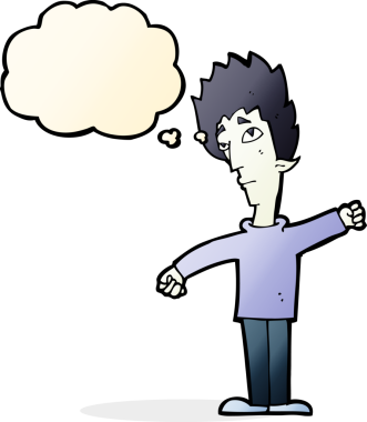 Bir insan tarafından çizilmiş düşünce balonlu vampir adam.